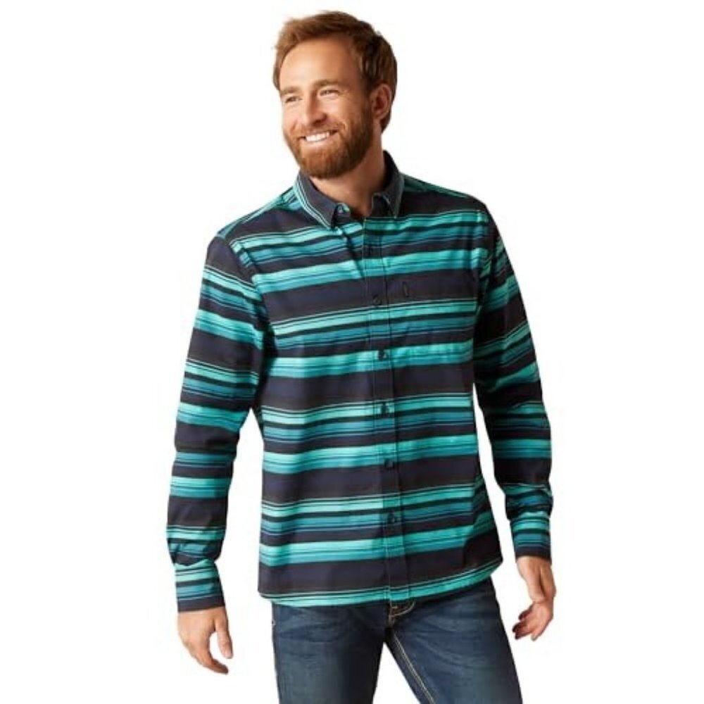 Ariat Men's Montgomery Stretch Modern Fit Button Shirt- Blue Stripe